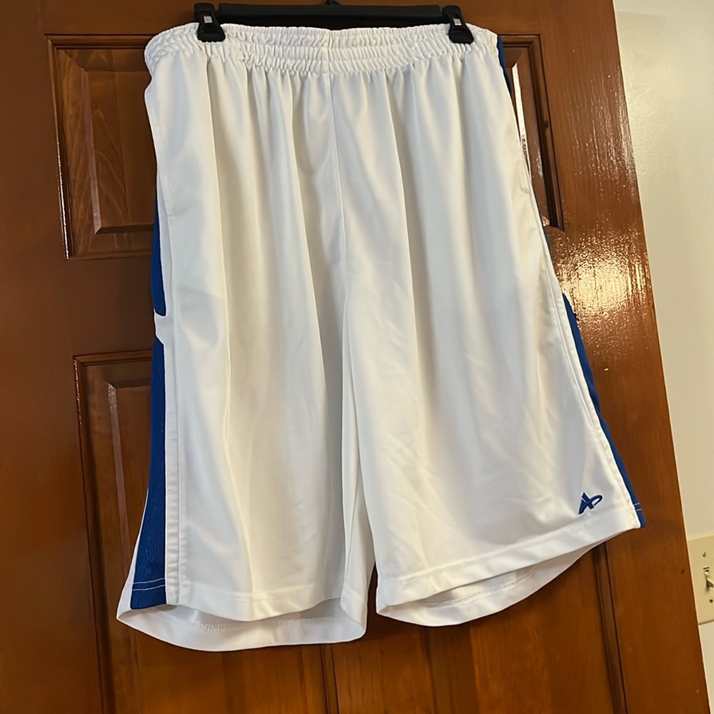 Athletech basketball shorts, size XL, white and blue